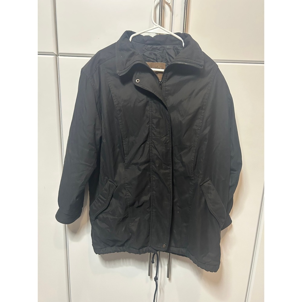 Vintage Black Zip Up Windbreaker Jacket with‎ Drawstring Hem and Pockets